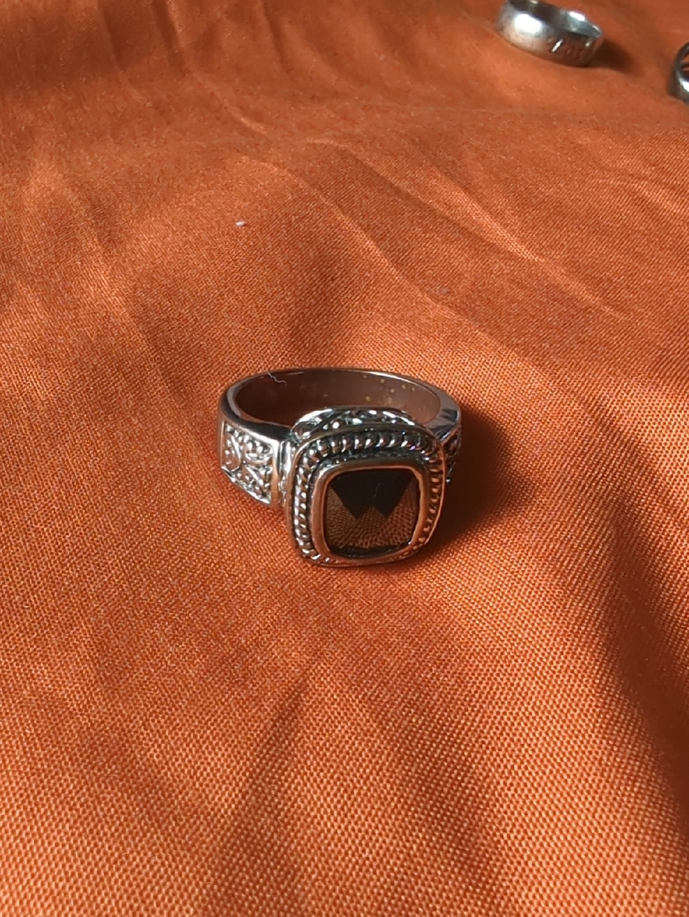 Men's Silver Black Stone Signet Ring